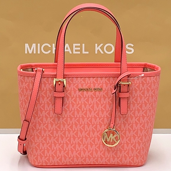 MICHAEL KORS CARRYALL XSMALL CONVERTIBLE TOP ZIP TOTE XBODY GRAPEFRUIT MULTI - Picture 2 of 16